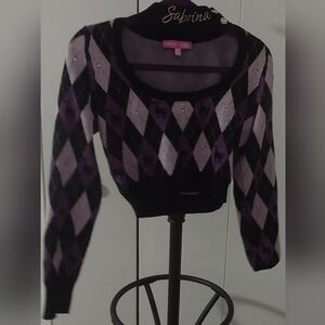 Stylish Women's Argyle Sweater - Black and Purple